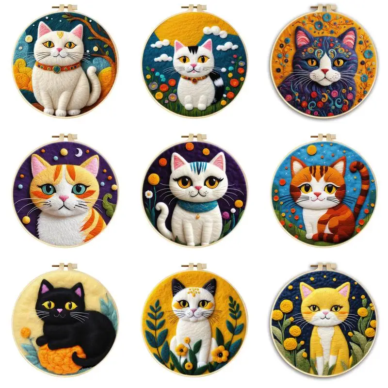 CHENISTORY DIY Wool Felting Painting Cat Animal Art Kit With Frame Handmade Needle Felting Painting Set For Adults Home Decor