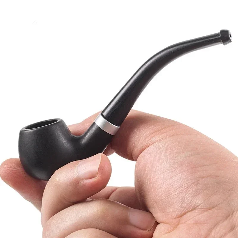 Resin Ebony Wood Tobacco Pipe Retro Bakelite Bending Filter Pipe Potable Handheld Smoking Cigarette Accessories Men's Gifts