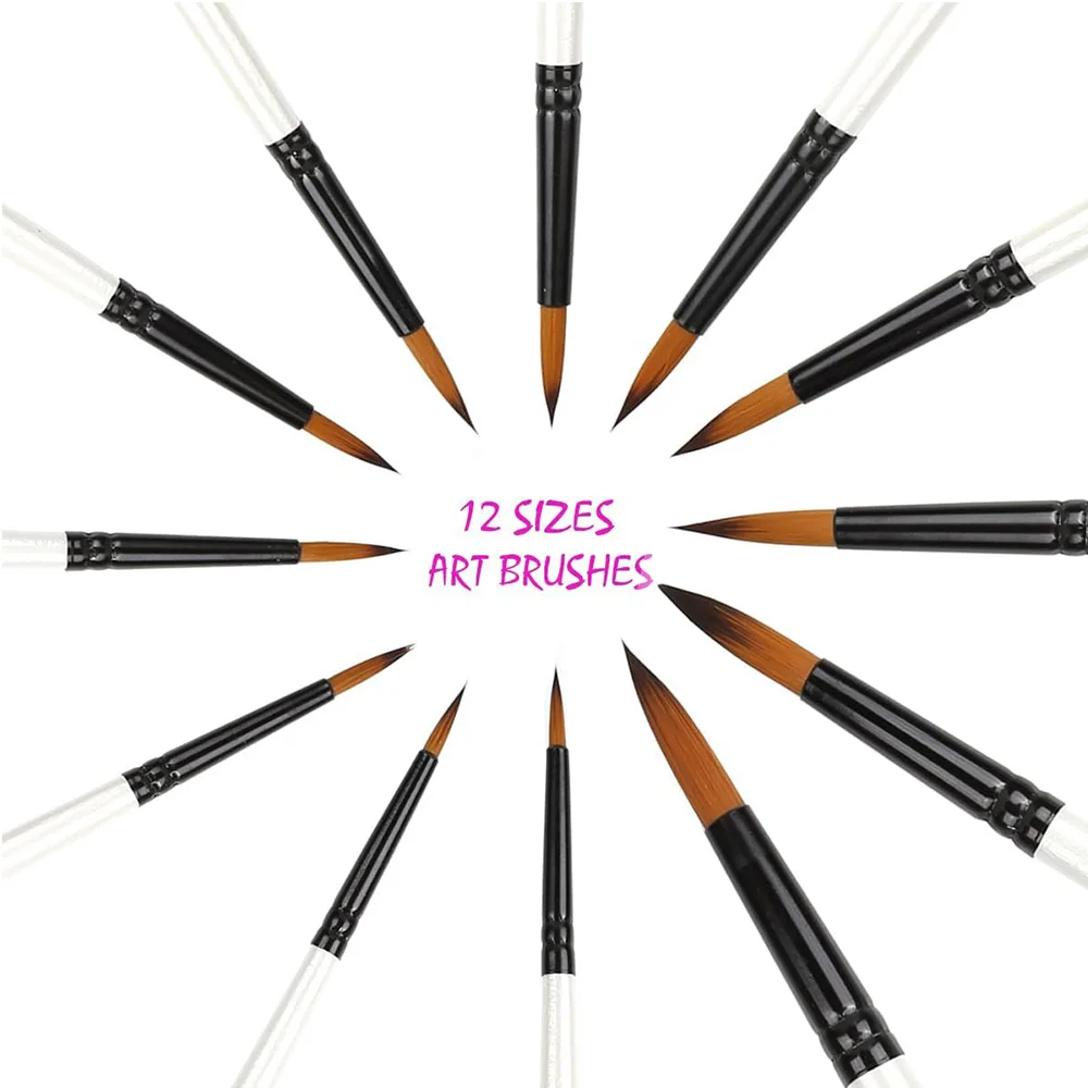 12 PCS Round Paint Artist Brushes Set for Acrylic Watercolor Oil Painting, Crafts, Canvas, Rock, Miniature Model & Fine Detail 4