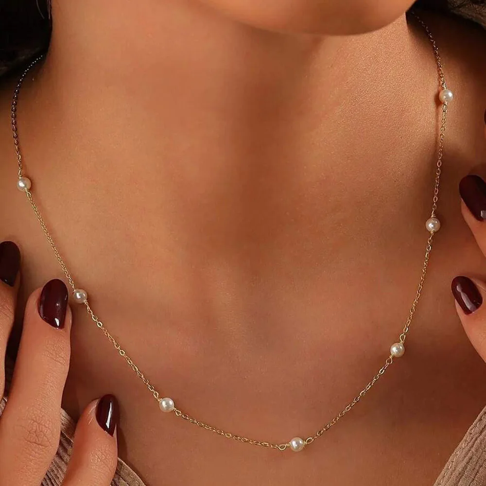 Dainty Stainless Steel Pearl Necklace For Women