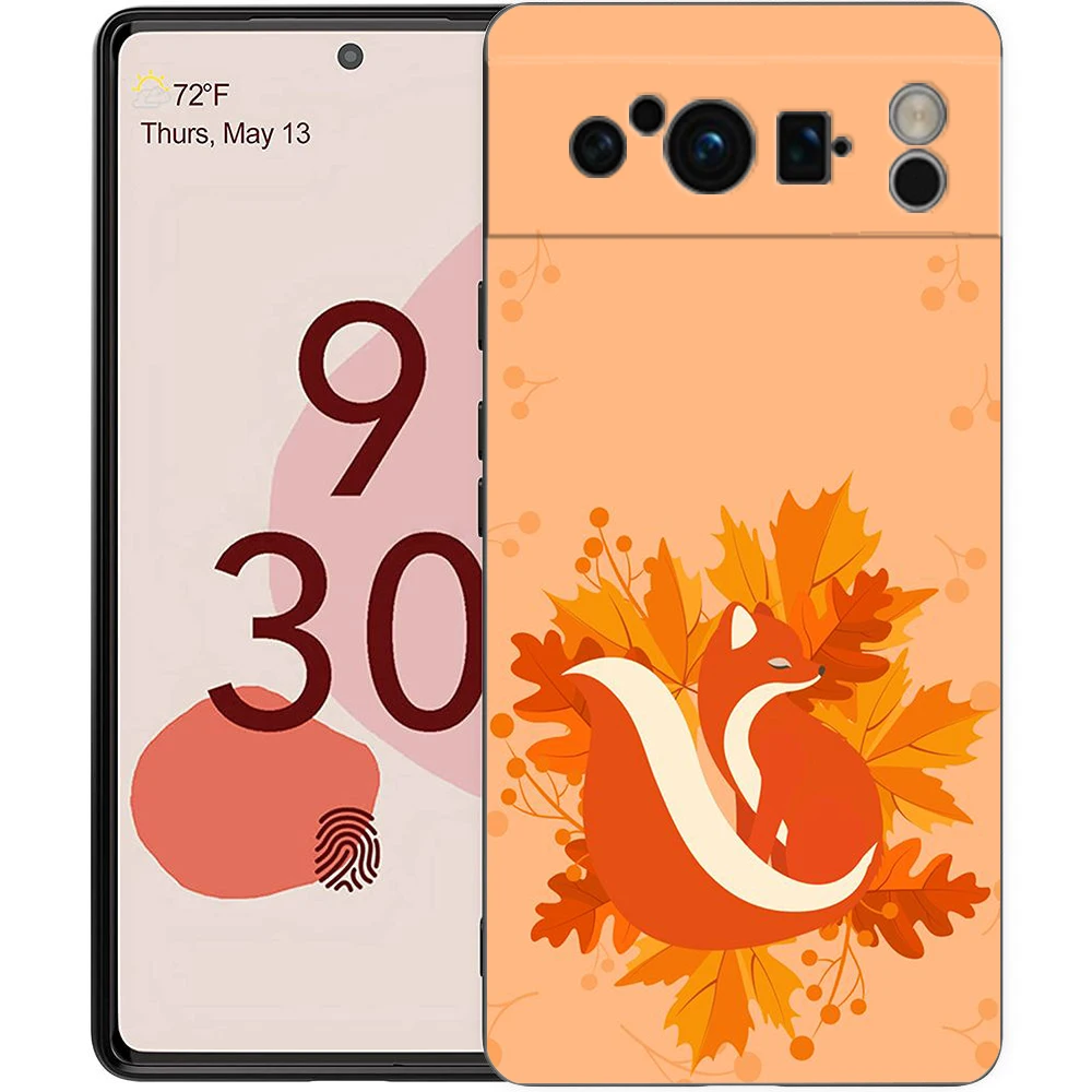 Autumn Fox Pumpkin Halloween Themed Shockproof Phone Case – Soft Silicone Black Cover