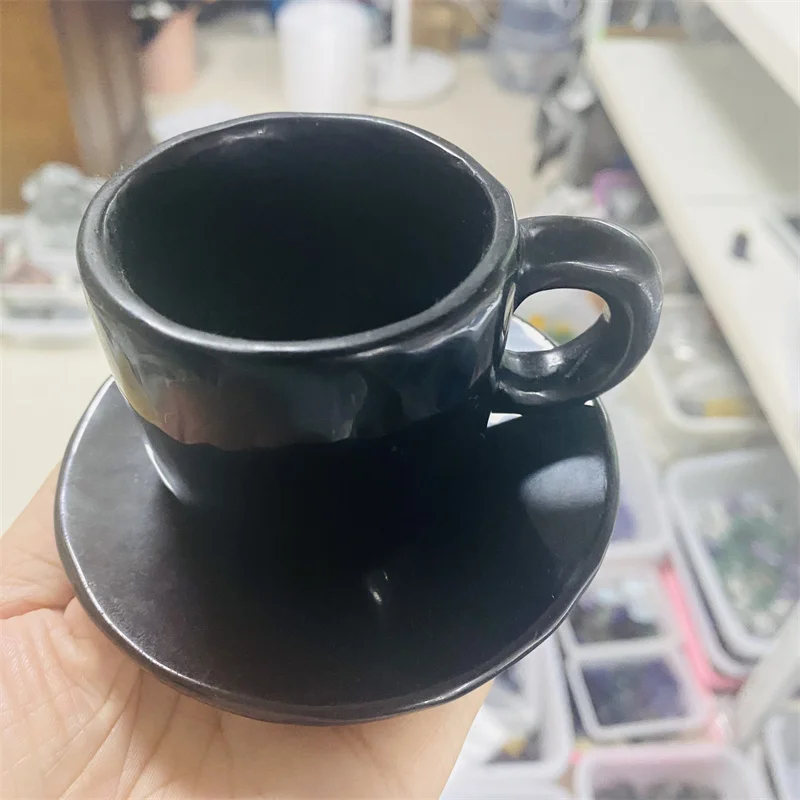 

Customized 100% Natural Black Obsidian Carving Cups Natural Healing Gemstone Crystal Water Glass Milk Coffee Tea Cup Gift 1pcs