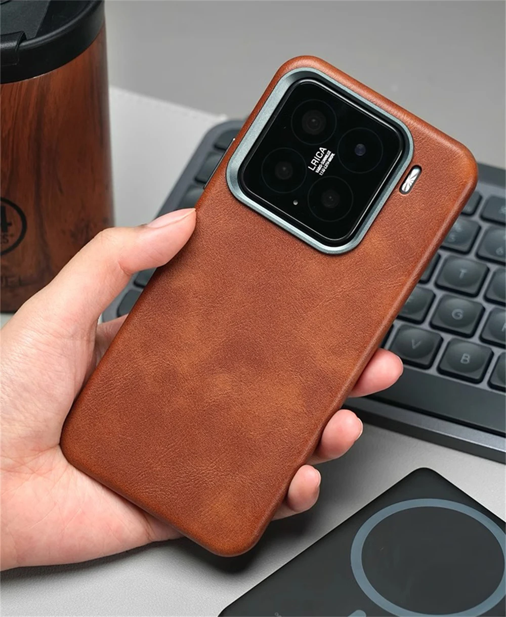 Luxury Business Retro Leather Case with Magnetic Wireless Charging and Alloy Lens Protection - Shockproof Cover