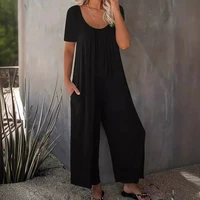 Plus Size 0XL-5XL Summer Rompers Overalls Women's Solid Color Jumpsuit with Pockets Casual Fashion Short Sleeve Jumpsuits - Image 2