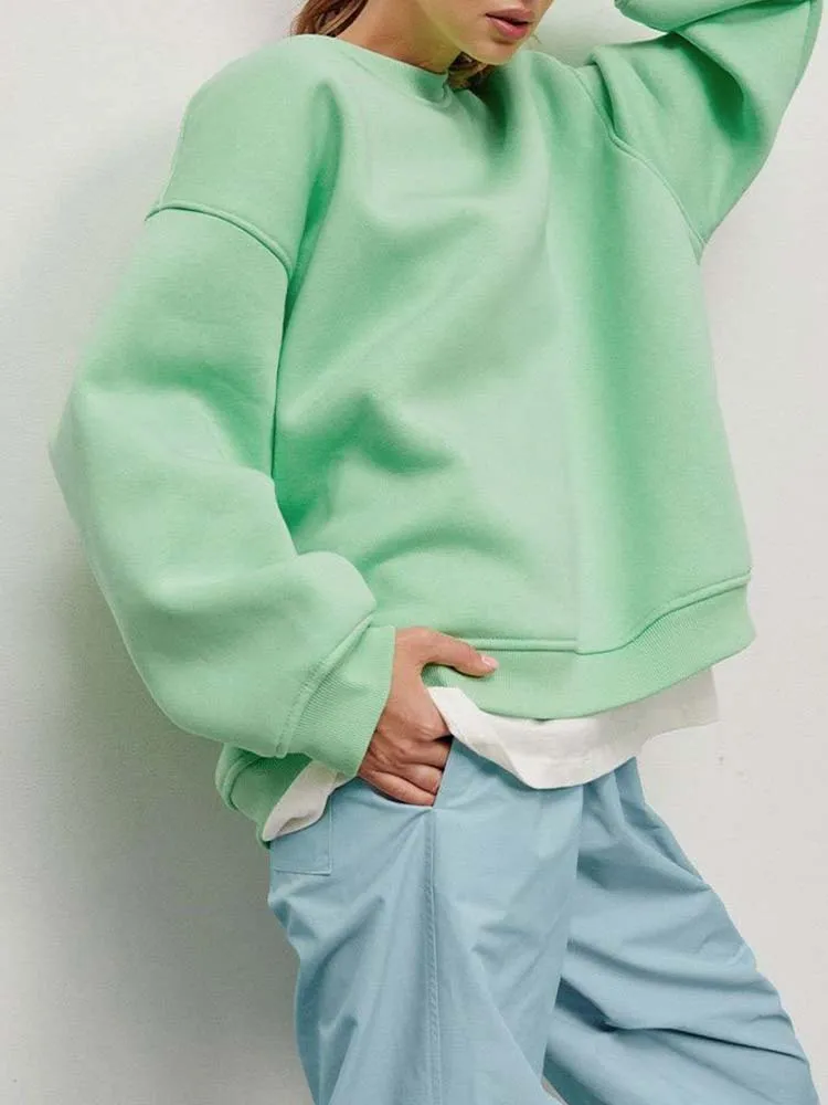 Women Sweatshirt 2023 Autumn Winter Solid Fleece Oversized Pullovers Female Casual O Neck Loose Hoodies