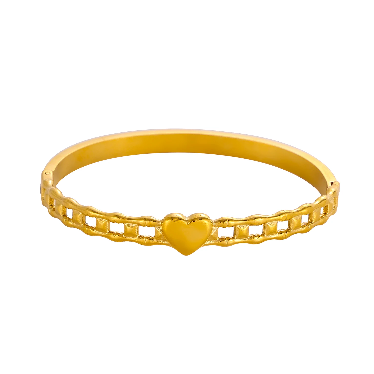 CARLIDANA Hot Sale Popular Jewelry Bracelet Heart-shaped Love Stainless Steel Zircon Gold Color Open Bnangle For Women 4