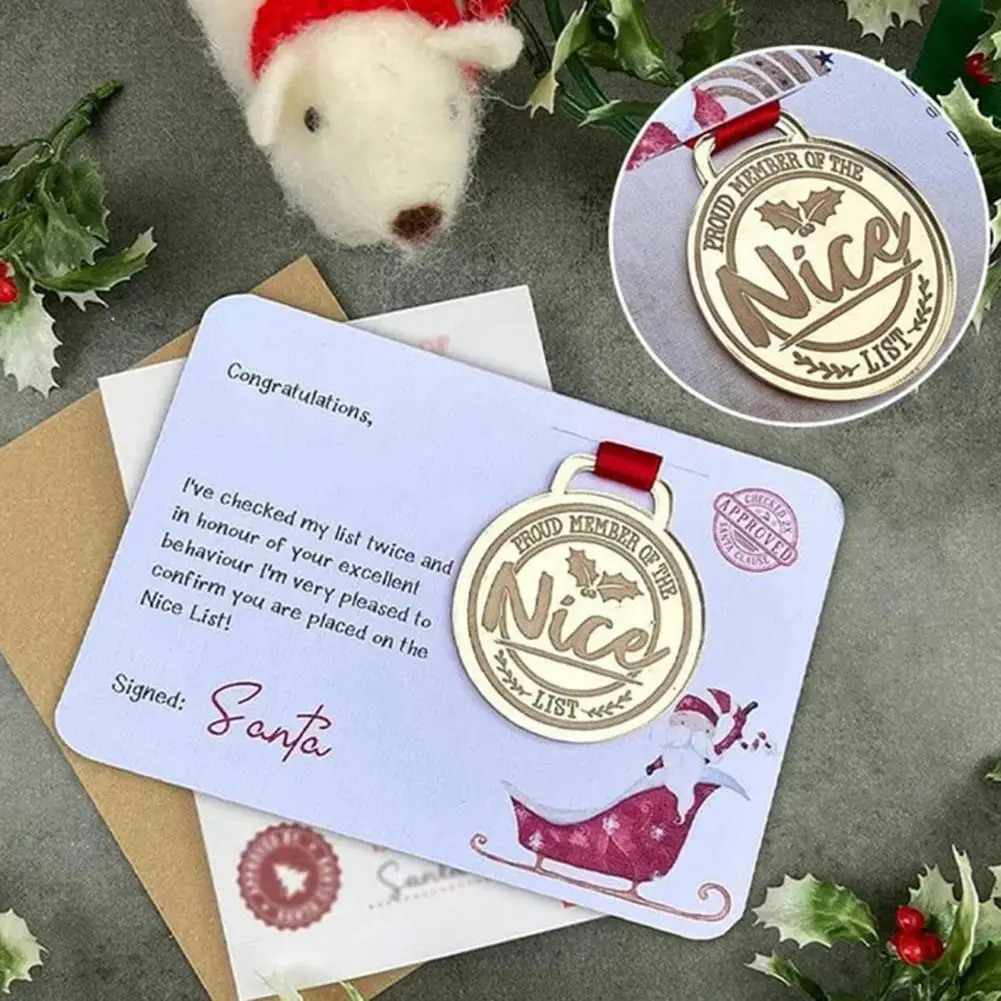 1/2Pcs Christmas Eve Nice List Medal Greeting Card Nativity Christmas Santa's Card for Wedding Xmas Birthday Parties Home Decor