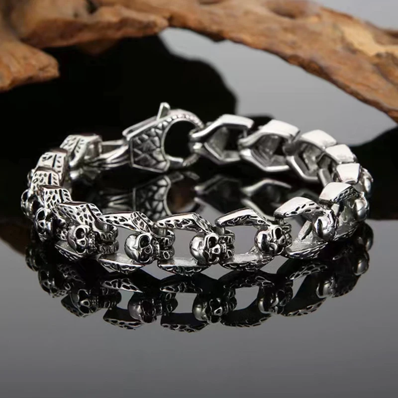 

Мужской винтажный браслет с подвеской в виде головы черепа, из нержавеющей стали