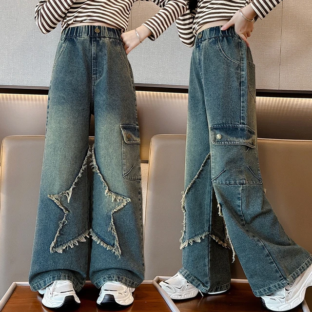 Teenage Girls Jeans 2024 Spring New Paste Cloth Five-pointed Star