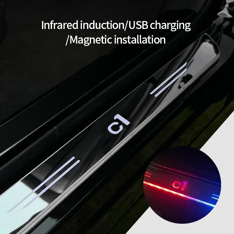 USB 발광 자동차 로고 이동 LED 환영 페달, 자동차 문짝 씰 통로 조명, C1 C2 C3 선인장 피카소 l C6 C8