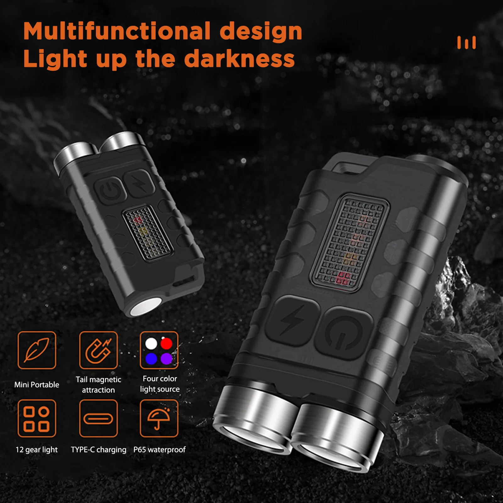 캠핑용 미니 EDC 손전등, USB C 타입 충전 소형 토치 라이트, IP65 방수 적색 조명 SOS UV 라이트, 지폐 감지
