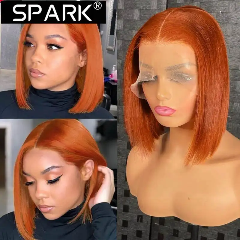

Женский парик из 350 цветных человеческих волос SPARK Ginger Bob, 13x4