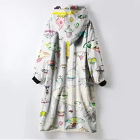 Custom Photo Logo Cartoon Anime Flannel Blanket Hooded Sweater Kids Adult Soft Warm Home Casual Wear Pajamas 2