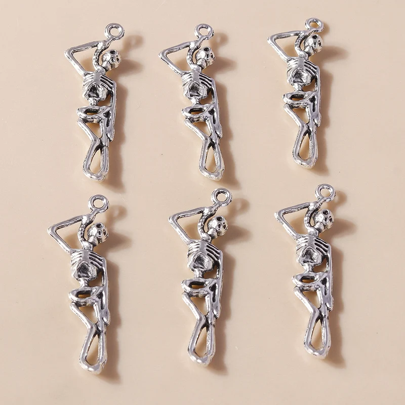 Leslie 10 Stück Legierungs-Halloween-Charms zum Aufhängen, Todesschädel-Skelett-Anhänger für Schmuckherstellung, handgefertigtes Handwerk