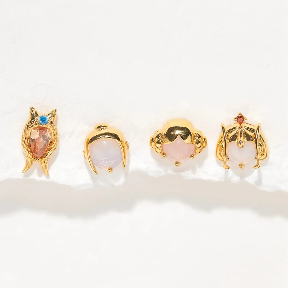 4pcs/set Cool Universal Soldier Hero Stud Earrings for Women Girls Gold Color Zircon Crystal Jewelry 4