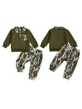 Stylish Infant Boys Outfit Set Featuring Trendy Lapel Top and Camo Pants for a Cool Fall Look - 2 Piece Ensemble 6