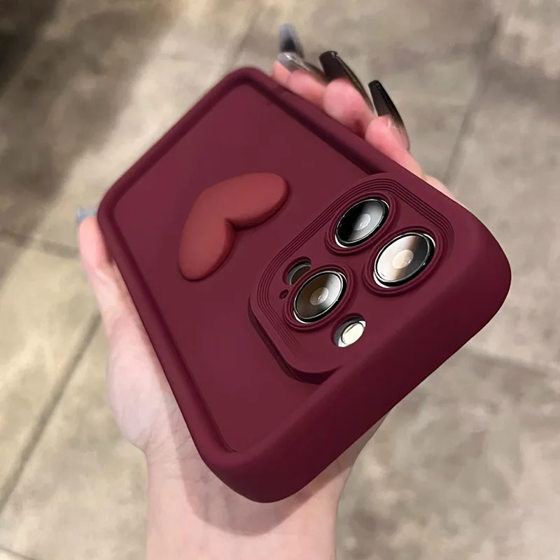 Wine Red Love Liquid Silicone Case with Camera Protection - Soft Back Cover