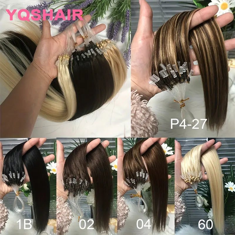 스트레이트 마이크로 루프 헤어 테이프인 헤어 익스텐션 블론드 내추럴 리얼 인모 익스텐션 케라틴 헤어 캡슐 50개