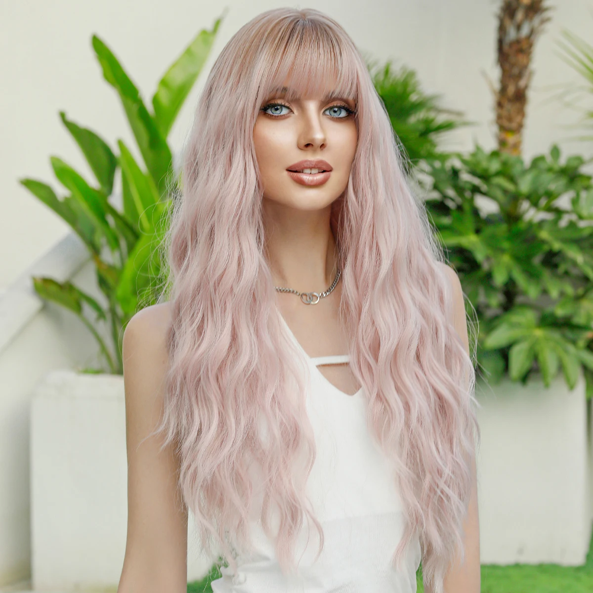 NAMM Long Wavy Middle Part parrucca rosa per le donne Daily Party Ombre capelli sintetici alla lavanda parrucca bionda top dye fibra resistente al calore