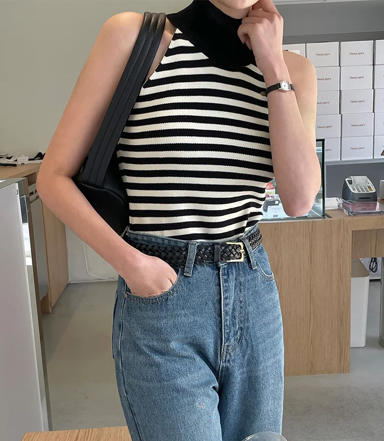 

Spring and summer women's casual plain high-necked slim knit vest