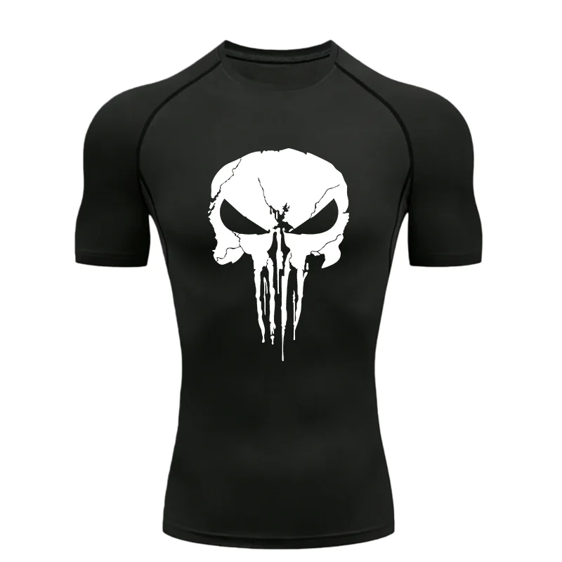 Skull 2026 Men's Sports T-shirt Training Fitness Compression Workout T-Shirt Gym T-shirts Rashguard Sports Men's Athletic Tees