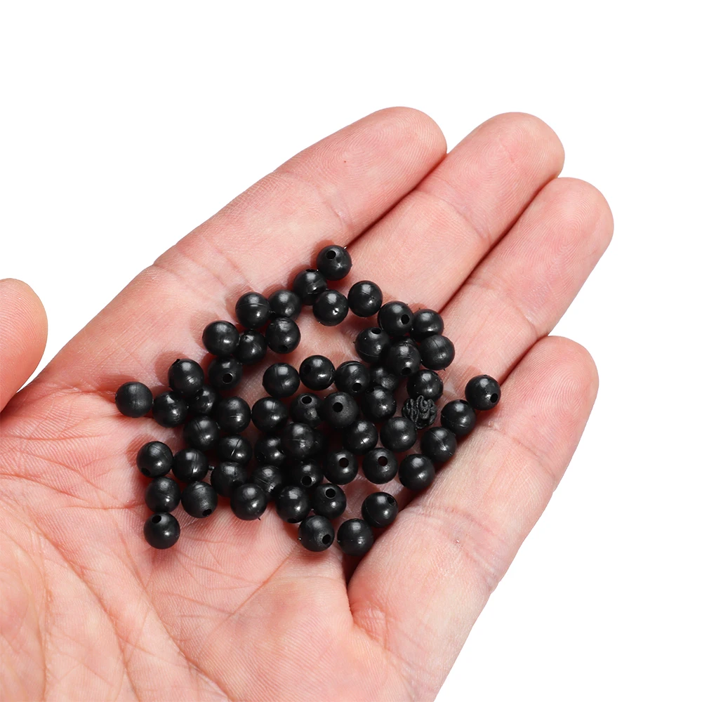 100pcs Fishing Beads Space Stopper Black 3mm-12mm Round Soft and hard beans Fishing Lures bait Hook Rig Accessories 3