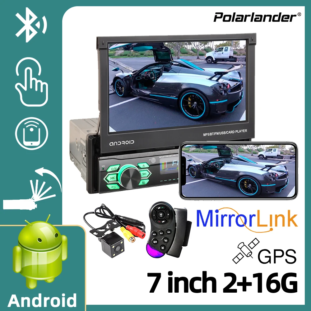 

1 DIN 7" Car Multimedia Player 2+16G GPS MP5 Player Bluetooth Automatic Retractable Screen MirrorLink for BMW Universal