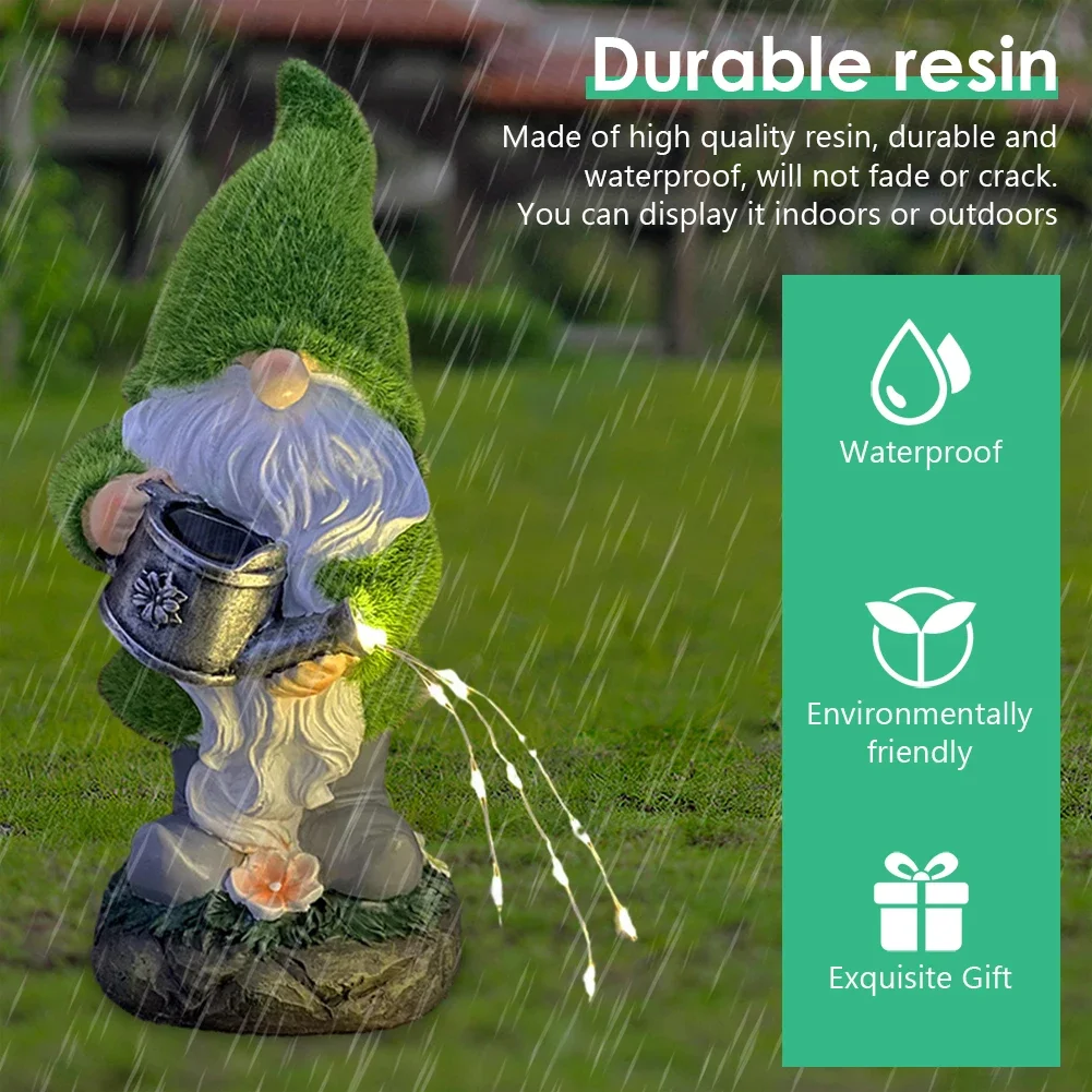 Gnomo Da Giardino Con Luce Solare - 37 Cm, In Poliresina, Decorativo - Foto 2