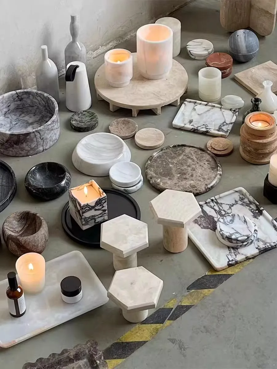 Natural Marble Material Bathroom Perfume Tray Light Luxury Style Home Decoration Compote Jewelry Storage Art Photography Prop 5