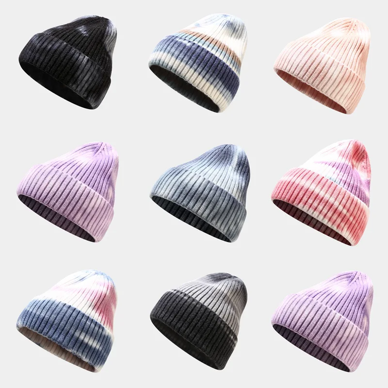 

Men's women's tie-dye pullover hat autumn winter corduroy striped crimped pointed knit cap warm outdoor wool cap free shipping