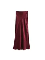 Women's Soft Touch Silk-Like Midi Skirt High Waist Elastic Waistband Chic Fashion Female Skirts Elegant Mujer - Image 2