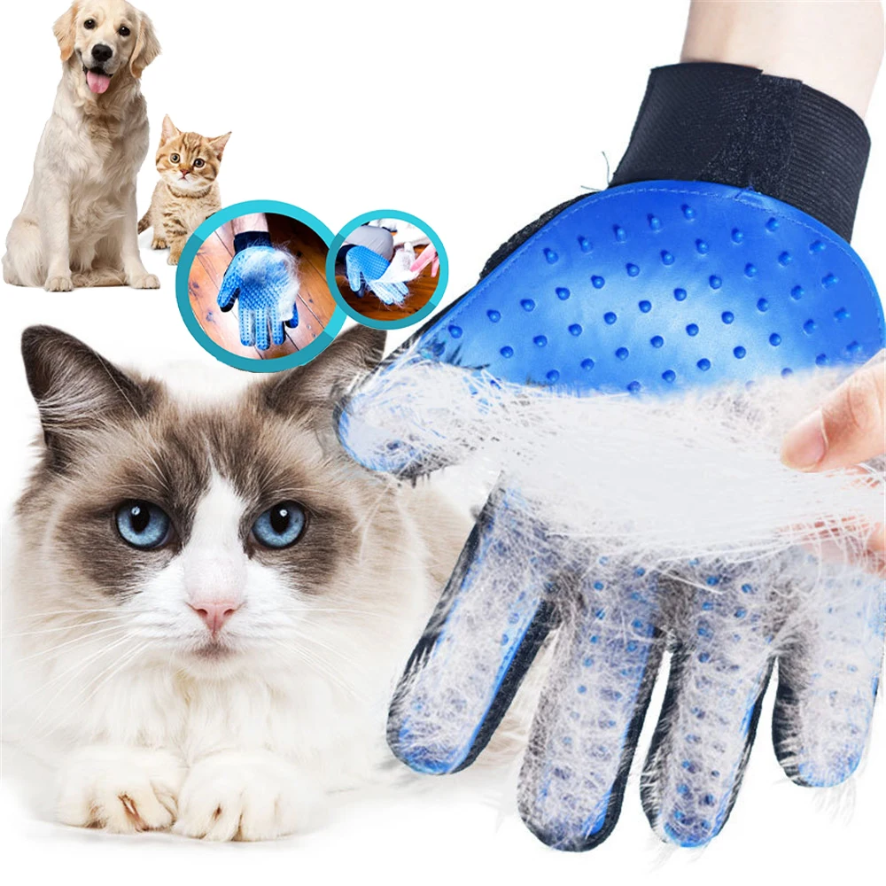 Grooming Brush and Hair Removal for Cat Horse Pet Dog Bath Gloves Blue 