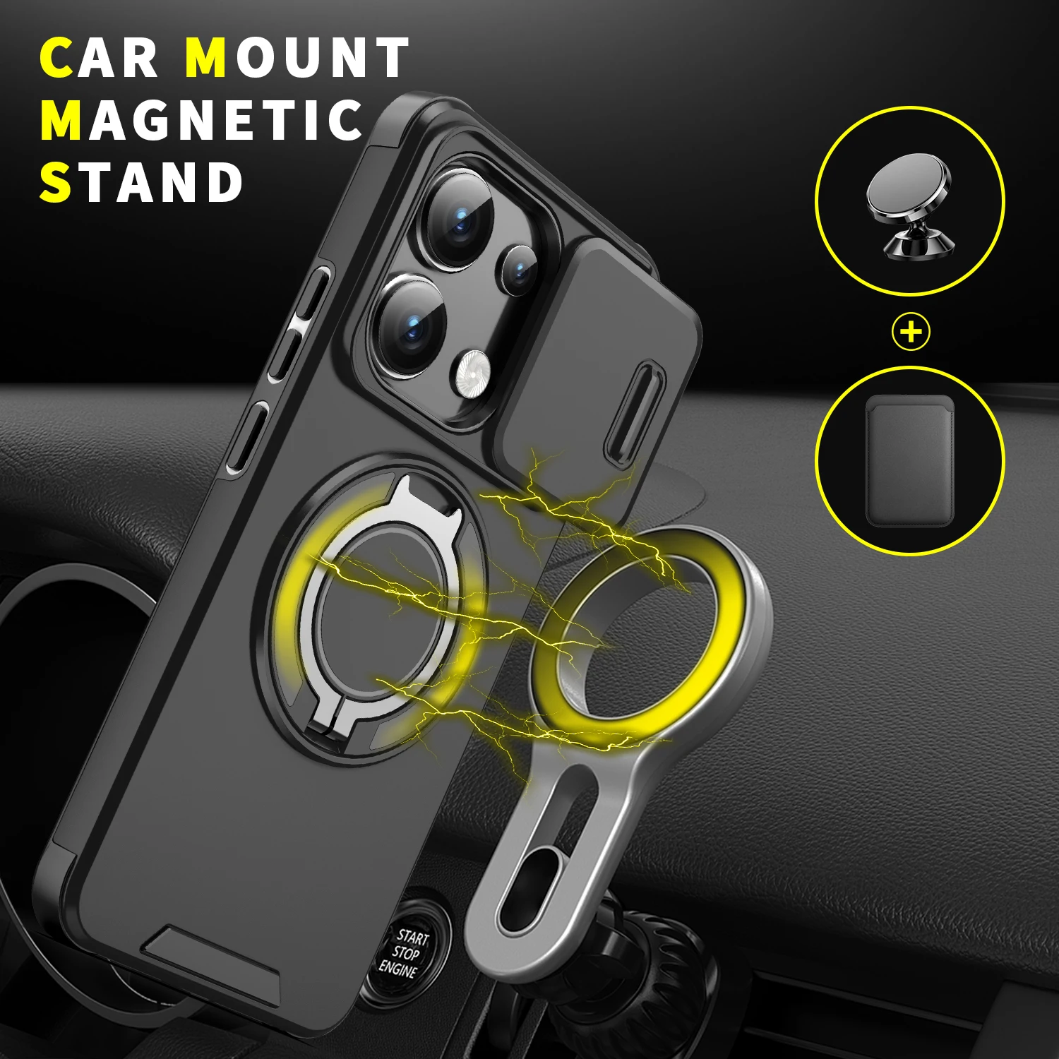 Slide Lens Protect Armor Phone Case with Magnetic Ring Holder
