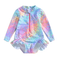 Baby Girl Swimsuit Swimming Suit Long Sleeve  Swimwear Zip Rash Guard Wetsuit Swimming Bathing Beachwear with Cap 5