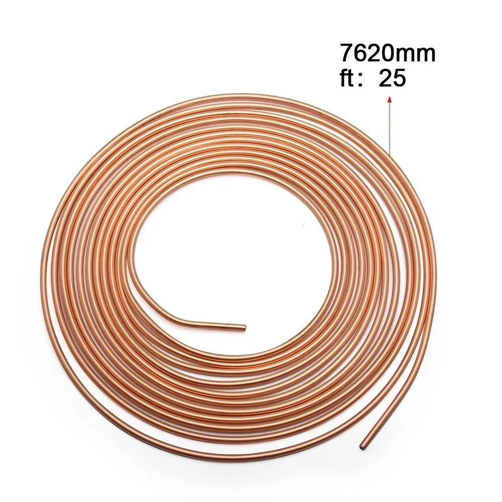 Brake Pipe Hose 25FT 7.62m Car Roll Tube Coil of 3/16" OD Copper Nickel Brake Pipe Tube Tubing 16PCS Nuts Galvanized Copper Hose Line Piping