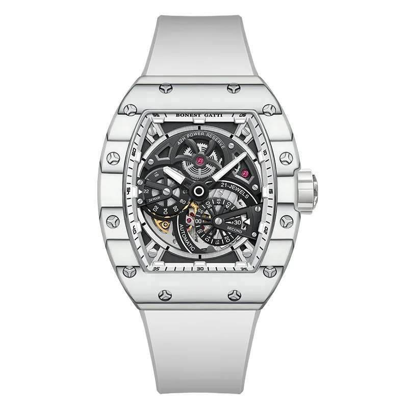 BONEST GATTI Men's New Carbon Fiber Series Double sided Hollow out Fully Automatic Waterproof Night Light Watch