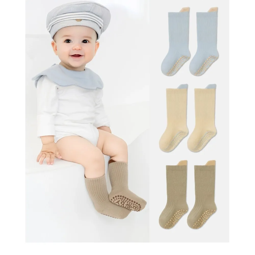 5 Pairs Kids Cotton Socks Boys and Girls Cute Comfy Breathable Baby Non-slip Floor Socks 0-8Y