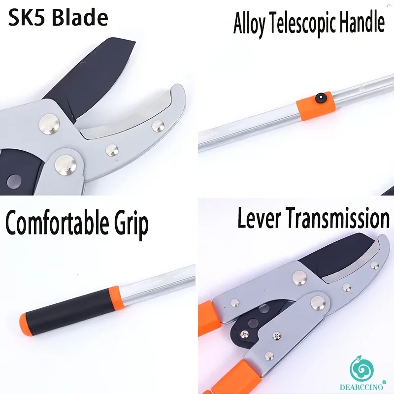 견고한 전지가위, 긴 손잡이 견고한 텔레스코픽 전지가위 - 고정밀 샤프 SK5 합금강 블레이드