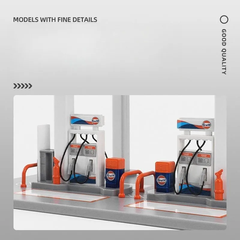 1:64ガスステーションのおもちゃモデル,gulf & shellミニカー