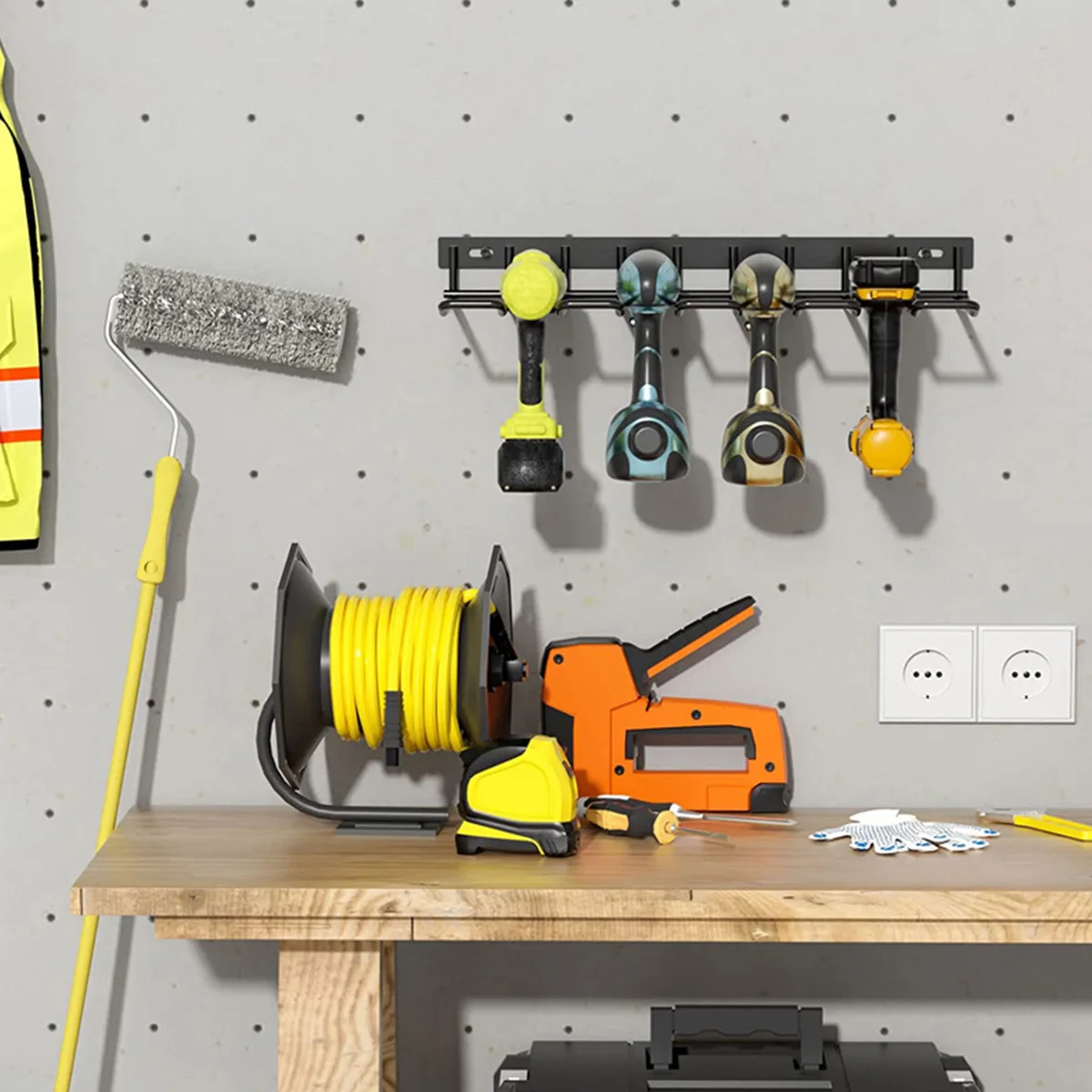 Power Tool Rack Electric Drill Holder Wall Mount Power Tool Organizer Workshop Wrench Tools Screwdriver Power Storage Shelf Home 3