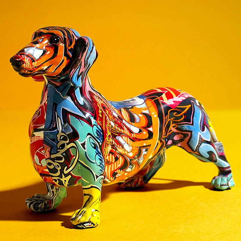 

Painted Colorful Dachshund Dog Creative Home Modern Decoration Ornaments Living Room Wine Cabinet Office Decor Desktop Crasfts