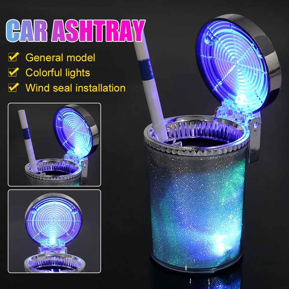 

2022 Car Ashtray LED Light Airtight Lid Multifunctional Vehicle Cup Holder Air Vent Ashtray Trash Can Car Interior Decoration