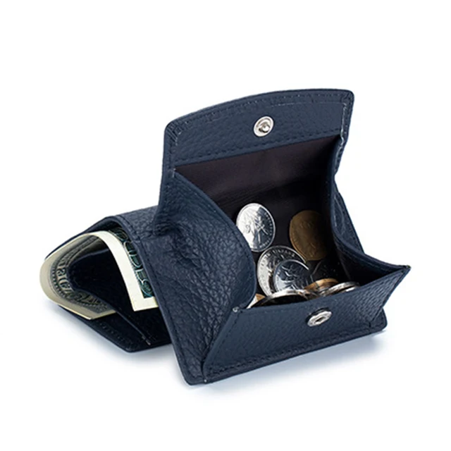 New Women Genuine Leather Purses Female Cowhide Wallets Lady Small Coin Pocket Rfid Card Holder Mini Money Bag Portable Clutch dark blue