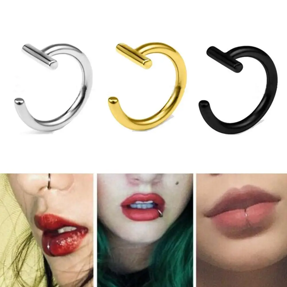 

2024 New Punk 10mm Stainless Steel Lip Rings Unisex Women Cuff Clip On Fake Labret Piercing Ear Nose Hoops Septum Body Jewelry