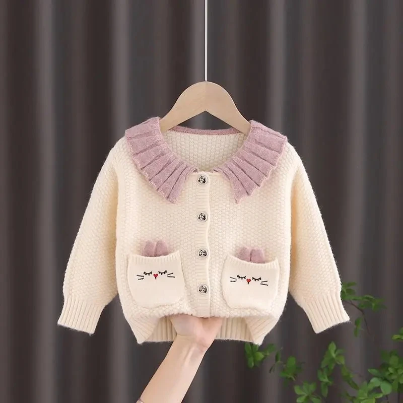 

Girls' Sweater Coat Cardigan 2023 New Spring and Autumn Toddler Baby Knitted Sweater Children's Clothing