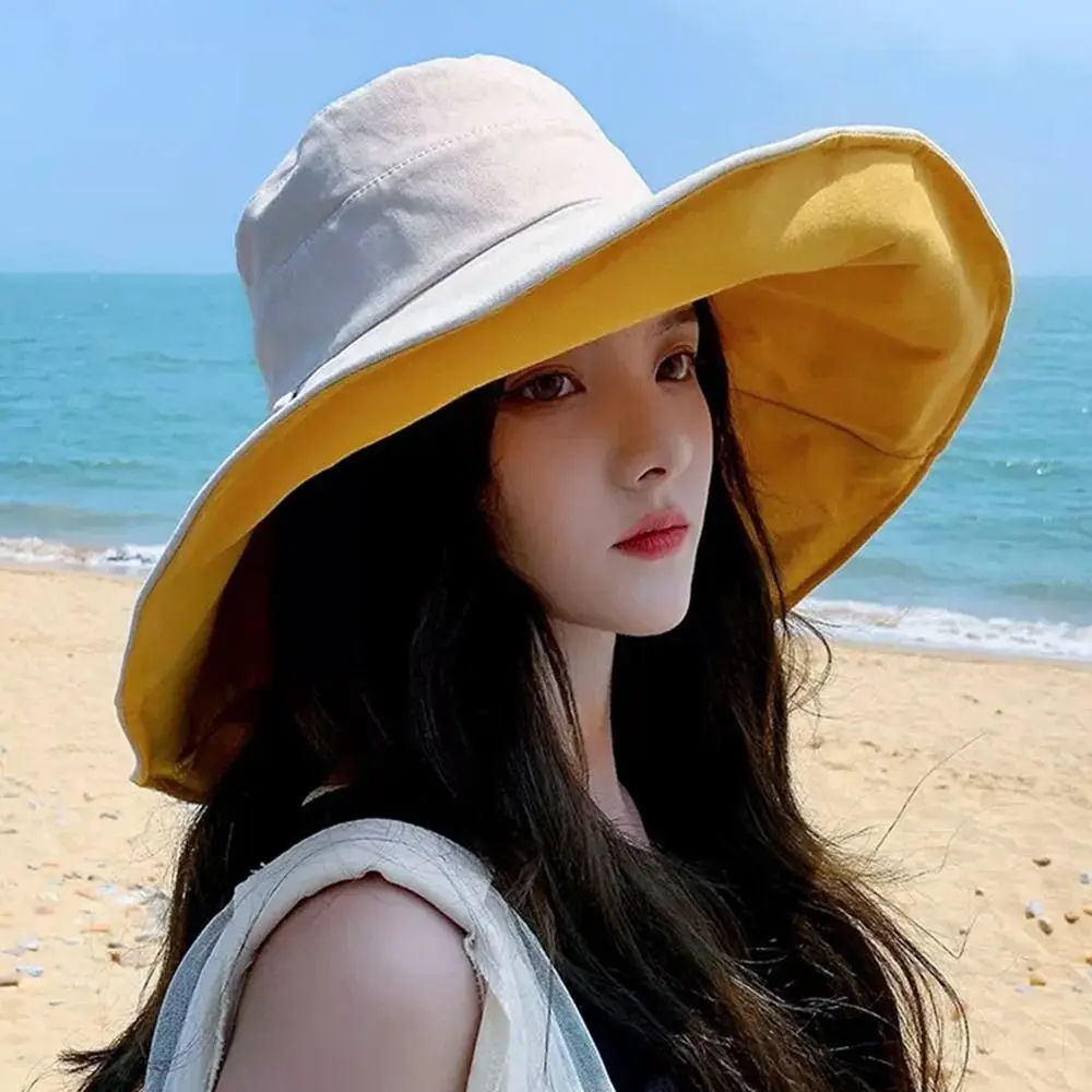 남녀공용 자외선 차단 버킷햇, 접이식 큰 챙, 양면 휴대용 비치 캡, 어부 모자, 용수철 여름
