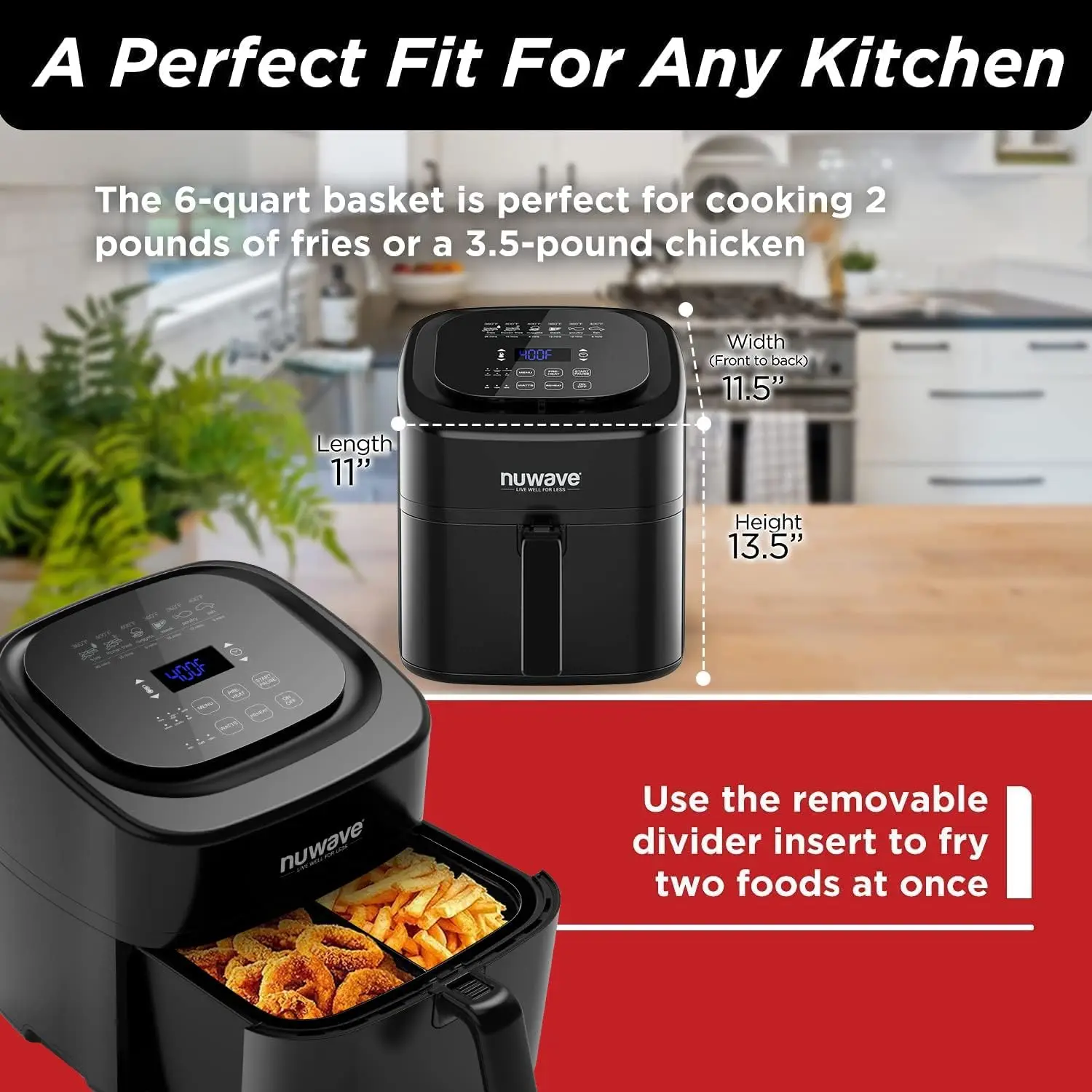 NUWAVE Brio 3-Quart Digital Air Fryer With Bonus Pan and Frying Rack with  One-Touch Digital Controls, 6 Easy Presets, Precise Temperature Control