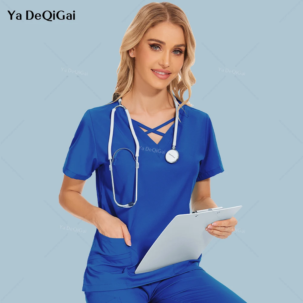 

Wholesale Operating Room Work T-shirts Medical Scrubs Uniforms Tops Pet Grooming Clinic Nursing Uniforms Elastic Clinical Blouse