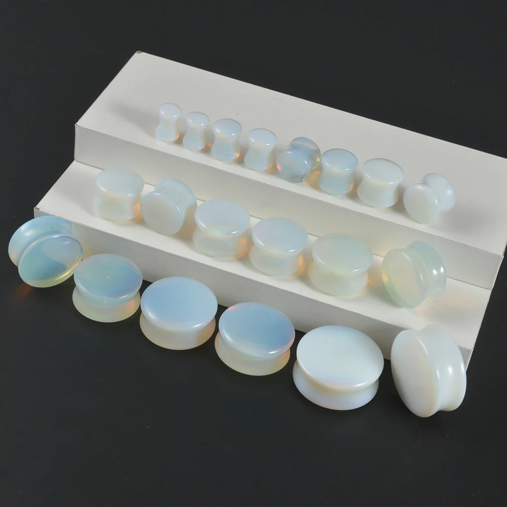 2PCS Natural Stone Double Flared Plug Opal Quartz Ear Tunnel Gauge Colorful Stone Ear Expander Weight piercing jewelry