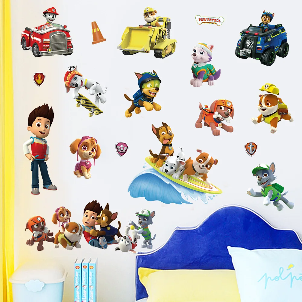 3D PAW Children Cartoon Wall Stickers Waterproof Home Decoration Patrols Kid's Room PVC DIY Vinyl Wallpaper Gifts
